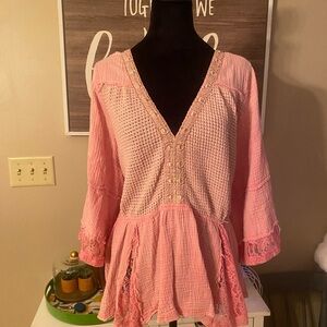 #89 pink and Lace Boho top